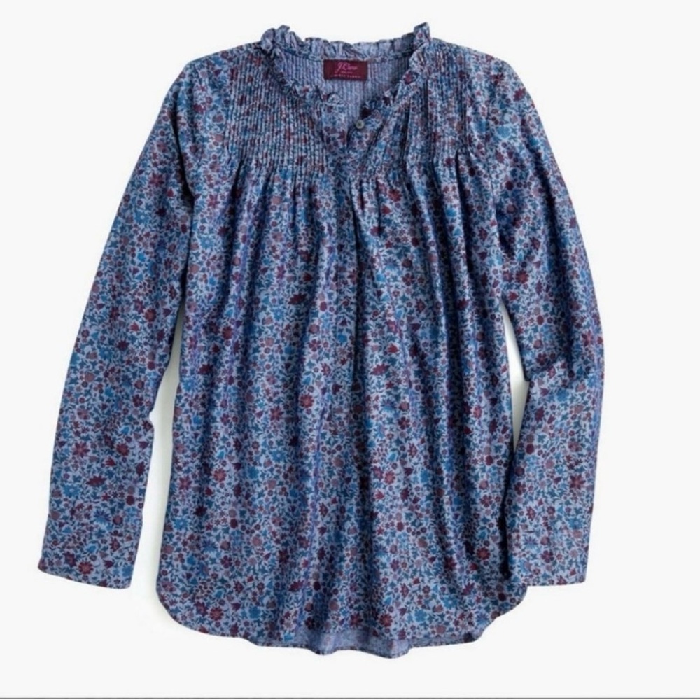 J. Crew Navy and Burgundy Floral Blouse